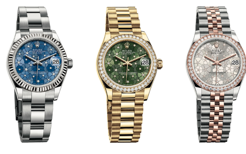 常說魔鬼藏於細節，近看錶面的花朵圖案，可見每朵花卉中央均鑲嵌一顆鑽石，大小不一的鑽石令錶面更璀璨，相信這設計可以打動一眾愛花女士！官方定價：HKD $78,600（天藍色）、HKD $323,500（